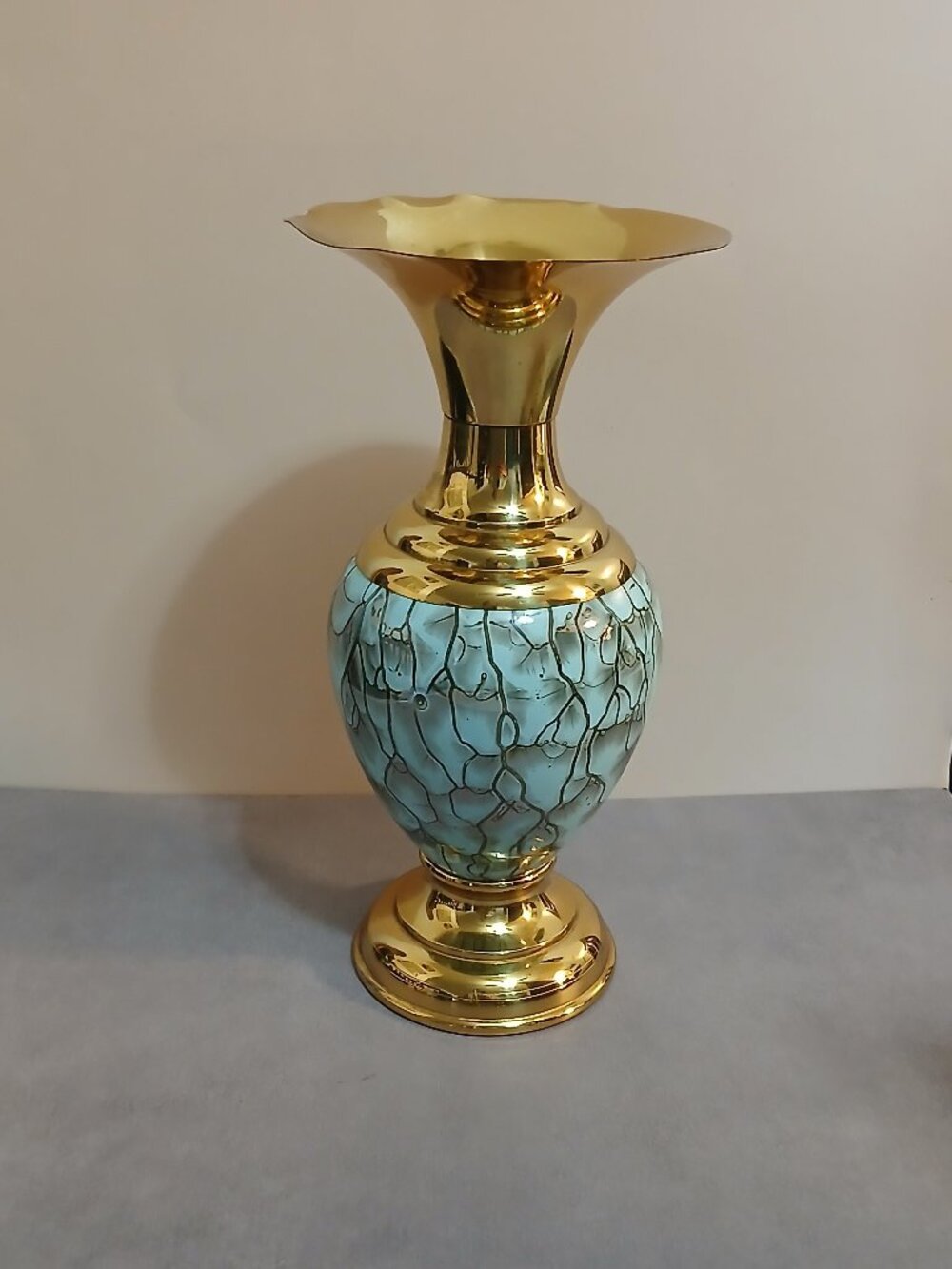 Mid-Century Delft Holland Brass with Turquoise Marbled Finish-Vase
